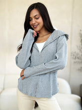 Load image into Gallery viewer, Culture Code Full Size Ribbed Zip Up Drawstring Hooded Jacket Women Trendy Jacket With Adjustable Hood For Women
