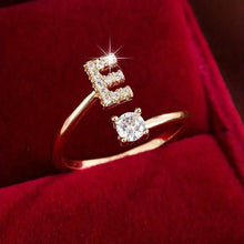 Load image into Gallery viewer, Adjustable Copper Initial Ring with Four-Claw Round Zirconia
