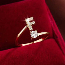 Load image into Gallery viewer, Adjustable Copper Initial Ring with Four-Claw Round Zirconia
