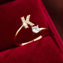 Load image into Gallery viewer, Adjustable Copper Initial Ring with Four-Claw Round Zirconia
