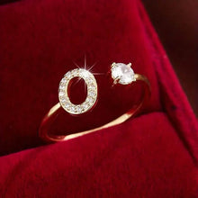 Load image into Gallery viewer, Adjustable Copper Initial Ring with Four-Claw Round Zirconia
