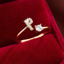 Load image into Gallery viewer, Adjustable Copper Initial Ring with Four-Claw Round Zirconia
