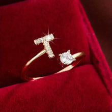 Load image into Gallery viewer, Adjustable Copper Initial Ring with Four-Claw Round Zirconia

