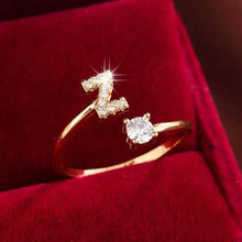 Load image into Gallery viewer, Adjustable Copper Initial Ring with Four-Claw Round Zirconia

