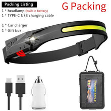 Load image into Gallery viewer, Adjustable Rechargeable LED Induction USB Headlamp  Lightweight Head Lamp Head Torch 5 Lighting Modes Flashlight   For Camping Hiking Running Outdoor Adults Kids
