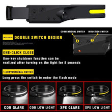 Load image into Gallery viewer, Adjustable Rechargeable LED Induction USB Headlamp  Lightweight Head Lamp Head Torch 5 Lighting Modes Flashlight   For Camping Hiking Running Outdoor Adults Kids
