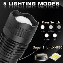 Load image into Gallery viewer, Adjustable Rechargeable Powerful Zoomable LED USB Flashlights High Lumens Powerful Tactical  Waterproof Super Bright  Flashlights Best For Camping Outdoor Hiking Running Riding

