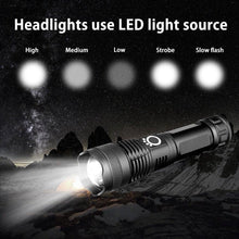 Load image into Gallery viewer, Adjustable Rechargeable Powerful Zoomable LED USB Flashlights High Lumens Powerful Tactical  Waterproof Super Bright  Flashlights Best For Camping Outdoor Hiking Running Riding
