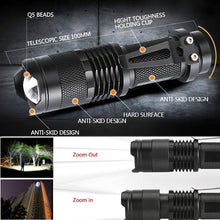 Load image into Gallery viewer, Adjustable Rechargeable Water Resistant Super Bright Mini Handheld Flashlights LED Zoomable Flashlight For Camping Fishing  Bicycle Light Kids Indoor Outdoor Hiking
