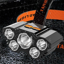 Load image into Gallery viewer, Adjustable USB Rechargeable Torch Lamp Built-in Battery 5 Led Strong Headlight Waterproof  Rechargeable Super Bright Head-Mounted Flashlight For Outdoor Night Camping

