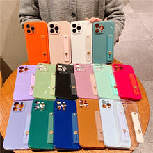 Load image into Gallery viewer, Adjustable Wrist Strap Stand Holder Case with Camera Protection Cute Solid Color Silicone Phone Case Phone Case For iPhone 13 14 Pro Max 12 11 XS Max XR 7 8 Plus 13Pro Soft Silicone Candy Color Back Cover
