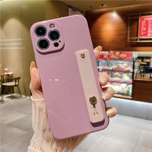 Load image into Gallery viewer, Adjustable Wrist Strap Stand Holder Case with Camera Protection Cute Solid Color Silicone Phone Case Phone Case For iPhone 13 14 Pro Max 12 11 XS Max XR 7 8 Plus 13Pro Soft Silicone Candy Color Back Cover
