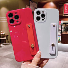 Load image into Gallery viewer, Adjustable Wrist Strap Stand Holder Case with Camera Protection Cute Solid Color Silicone Phone Case Phone Case For iPhone 13 14 Pro Max 12 11 XS Max XR 7 8 Plus 13Pro Soft Silicone Candy Color Back Cover
