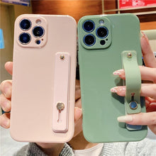 Load image into Gallery viewer, Adjustable Wrist Strap Stand Holder Case with Camera Protection Cute Solid Color Silicone Phone Case Phone Case For iPhone 13 14 Pro Max 12 11 XS Max XR 7 8 Plus 13Pro Soft Silicone Candy Color Back Cover
