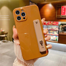 Load image into Gallery viewer, Adjustable Wrist Strap Stand Holder Case with Camera Protection Cute Solid Color Silicone Phone Case Phone Case For iPhone 13 14 Pro Max 12 11 XS Max XR 7 8 Plus 13Pro Soft Silicone Candy Color Back Cover
