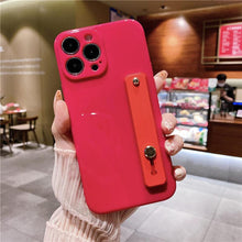 Load image into Gallery viewer, Adjustable Wrist Strap Stand Holder Case with Camera Protection Cute Solid Color Silicone Phone Case Phone Case For iPhone 13 14 Pro Max 12 11 XS Max XR 7 8 Plus 13Pro Soft Silicone Candy Color Back Cover
