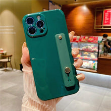 Load image into Gallery viewer, Adjustable Wrist Strap Stand Holder Case with Camera Protection Cute Solid Color Silicone Phone Case Phone Case For iPhone 13 14 Pro Max 12 11 XS Max XR 7 8 Plus 13Pro Soft Silicone Candy Color Back Cover
