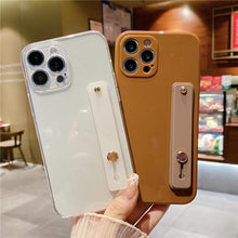 Load image into Gallery viewer, Adjustable Wrist Strap Stand Holder Case with Camera Protection Cute Solid Color Silicone Phone Case Phone Case For iPhone 13 14 Pro Max 12 11 XS Max XR 7 8 Plus 13Pro Soft Silicone Candy Color Back Cover
