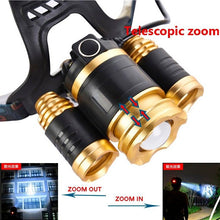Load image into Gallery viewer, Adjustable Zoomable Headlamp Ultra Bright Rechargeable LED Bright High Lumen Head Lights Head Lamp Waterproof Flashlight For Outdoor Cmaping Fishing Hiking Biking Fishing Headlamp  Running Headlamp
