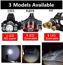 Load image into Gallery viewer, Adjustable Zoomable Headlamp Ultra Bright Rechargeable LED Bright High Lumen Head Lights Head Lamp Waterproof Flashlight For Outdoor Cmaping Fishing Hiking Biking Fishing Headlamp  Running Headlamp
