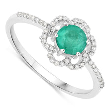 Load image into Gallery viewer, 0.55 Carat Genuine Zambian Emerald and White Diamond 14K White Gold Ring
