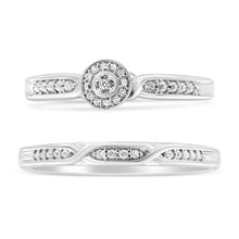 Load image into Gallery viewer, .925 Sterling Silver Diamond Accent Frame Twist Shank Bridal Set Ring and Band (I-J Color, I3 Clarity) - Size 7
