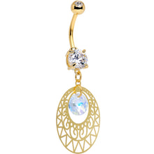 Load image into Gallery viewer, Handcrafted Anodized Ovid Filigree Dangle Belly Ring Created with Crystals
