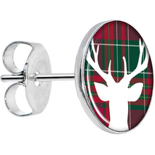 Load image into Gallery viewer, Red Green Plaid Reindeer Stud Earrings
