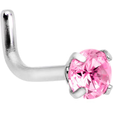 Load image into Gallery viewer, 18G 1/4 Pink 3mm CZ Gem Steel L-Shape Nose Ring
