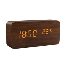 Load image into Gallery viewer, Alarm Clock LED Wooden Watch Digital Alarm Clock with Wooden Electronic LED Time Display 3 Alarm Settings Humidity &amp; Temperature Detect Wood Made Electric Clocks Table Voice Control Digital Wood USB/AAA Powered Electronic Desktop Clocks
