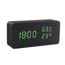 Load image into Gallery viewer, Alarm Clock LED Wooden Watch Digital Alarm Clock with Wooden Electronic LED Time Display 3 Alarm Settings Humidity &amp; Temperature Detect Wood Made Electric Clocks Table Voice Control Digital Wood USB/AAA Powered Electronic Desktop Clocks
