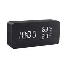 Load image into Gallery viewer, Alarm Clock LED Wooden Watch Digital Alarm Clock with Wooden Electronic LED Time Display 3 Alarm Settings Humidity &amp; Temperature Detect Wood Made Electric Clocks Table Voice Control Digital Wood USB/AAA Powered Electronic Desktop Clocks
