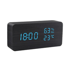 Load image into Gallery viewer, Alarm Clock LED Wooden Watch Digital Alarm Clock with Wooden Electronic LED Time Display 3 Alarm Settings Humidity &amp; Temperature Detect Wood Made Electric Clocks Table Voice Control Digital Wood USB/AAA Powered Electronic Desktop Clocks
