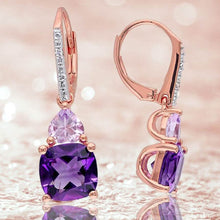 Load image into Gallery viewer, Amethyst and Tanzanite Duo Stone Dangling Leverback Earrings

