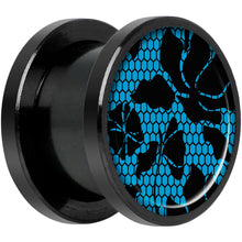 Load image into Gallery viewer, Blue Floral Lace Black Anodized Screw Fit Plug Set 1/2
