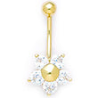 Load image into Gallery viewer, 16G Solid 14k Yellow Gold Cubic Zirconia Five Petal Flower Belly Ring
