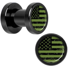 Load image into Gallery viewer, Green American Flag Black Anodized Screw Fit Plug Set  5mm to 20mm
