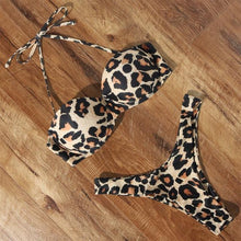 Load image into Gallery viewer, Animal Print Leopard Bikini Push Up Swimsuit Women Bikini Set Bathing Suit Bandeau Beach Wear Swimwear Women Casual Leopard Printed Triangle High Waist Two Piece Bikini Sets
