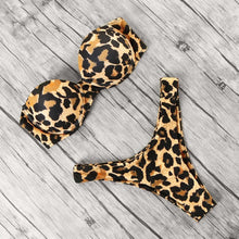 Load image into Gallery viewer, Animal Print Leopard Bikini Push Up Swimsuit Women Bikini Set Bathing Suit Bandeau Beach Wear Swimwear Women Casual Leopard Printed Triangle High Waist Two Piece Bikini Sets
