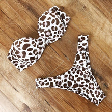 Load image into Gallery viewer, Animal Print Leopard Bikini Push Up Swimsuit Women Bikini Set Bathing Suit Bandeau Beach Wear Swimwear Women Casual Leopard Printed Triangle High Waist Two Piece Bikini Sets
