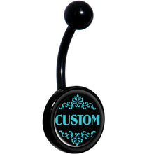 Load image into Gallery viewer, Custom Teal Personalized Name Black Belly Ring
