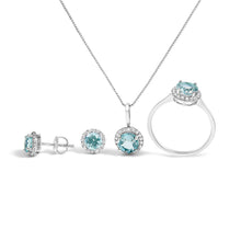 Load image into Gallery viewer, 10K White Gold Purple Amethyst and 3/8 Cttw Diamond Halo Jewelry Set (Earrings, Pendant &amp; Ring)
