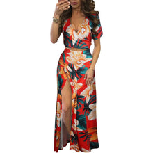 Load image into Gallery viewer, Aro Lora Women's Sexy V Neck Floral Printed Side Slit Two-Piece Maxi Dress
