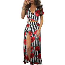 Load image into Gallery viewer, Aro Lora Women's Sexy V Neck Floral Printed Side Slit Two-Piece Maxi Dress
