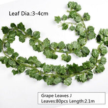 Load image into Gallery viewer, Artificial Decoration Vivid Vine Rattan Leaf Grass Grape Leaves Hanging For Wedding Home Kitchen Garden Party Decor Garland Fake Greenery Vine Leaves Hanging Green Foliage for Home Wedding Garden Wall Decoration
