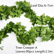 Load image into Gallery viewer, Artificial Decoration Vivid Vine Rattan Leaf Grass Grape Leaves Hanging For Wedding Home Kitchen Garden Party Decor Garland Fake Greenery Vine Leaves Hanging Green Foliage for Home Wedding Garden Wall Decoration
