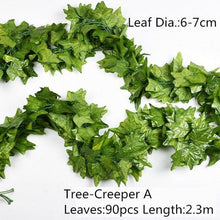 Load image into Gallery viewer, Artificial Decoration Vivid Vine Rattan Leaf Grass Grape Leaves Hanging For Wedding Home Kitchen Garden Party Decor Garland Fake Greenery Vine Leaves Hanging Green Foliage for Home Wedding Garden Wall Decoration

