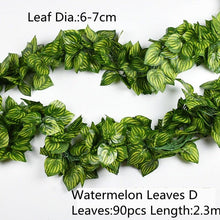 Load image into Gallery viewer, Artificial Decoration Vivid Vine Rattan Leaf Grass Grape Leaves Hanging For Wedding Home Kitchen Garden Party Decor Garland Fake Greenery Vine Leaves Hanging Green Foliage for Home Wedding Garden Wall Decoration
