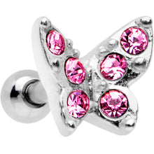 Load image into Gallery viewer, 16G Pink Gem Silver Tone Butterfly Tragus Cartilage Earring
