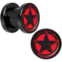 Load image into Gallery viewer, Black Red Distressed Star Black Anodized Screw Fit Plug Set 0G
